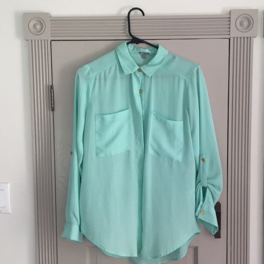 teal sheer button down